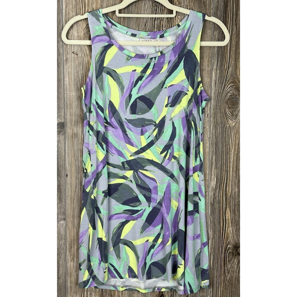 LOGO Lorie Goldstein XS Sleeveless Top‎ Purple Green Camo Tunic Tank Athleisure